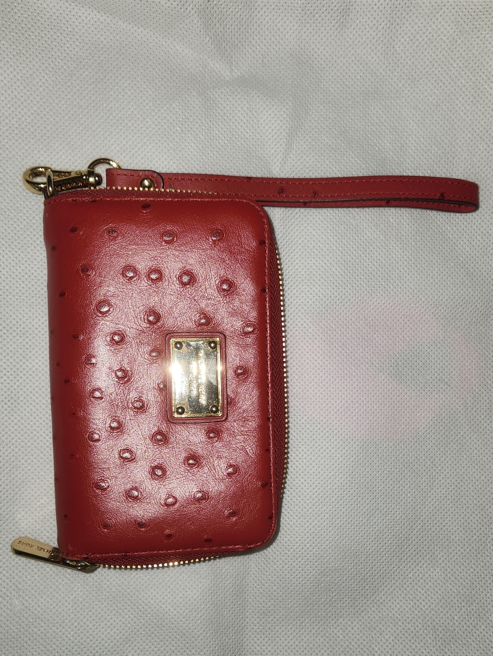 Michael Kors Red Wristlet Leather Wallet with Gold Plaque